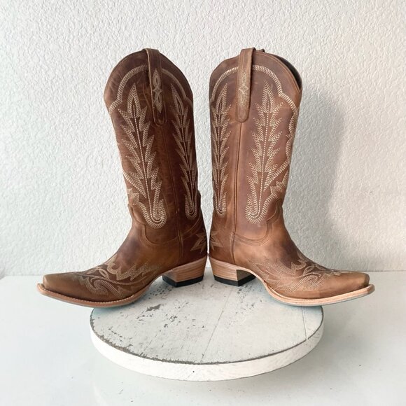 Lane LEXINGTON Womens Cowboy Boots Size 6.5 Brown Western Cowgirl Mid Calf Tall - Picture 7 of 11